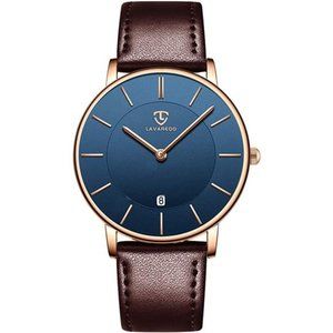 Mens Watches, Minimalist Fashion Simple Wrist Watch  Analog Date w Leather Strap